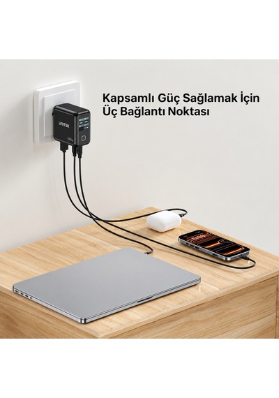 Unıtek Rexo 140w 4 Portlu Akıllı Ekranlı Gan Sarj Cihazı P1132abk01-eu