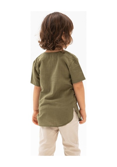 Eliş Şile Bezi Kısa Kol Şile Bezi Bisiklet Yaka Erkek Çocuk Tshirt Haki 3049
