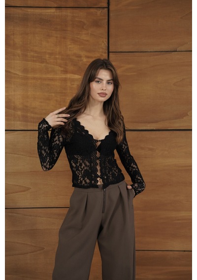 Verymoda Dügmeli Dantel Ceket F2072 Siyah