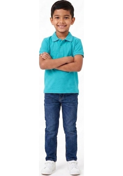 Nacar Store Unisex Çocuk Polo Yaka Kısa Kollu Lakost Tişört Okula Dönüş Turkuaz