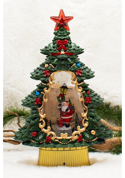 Dekoratif Çam Ağacı Kar Küresi Noel Baba Yılbaşı Süsü