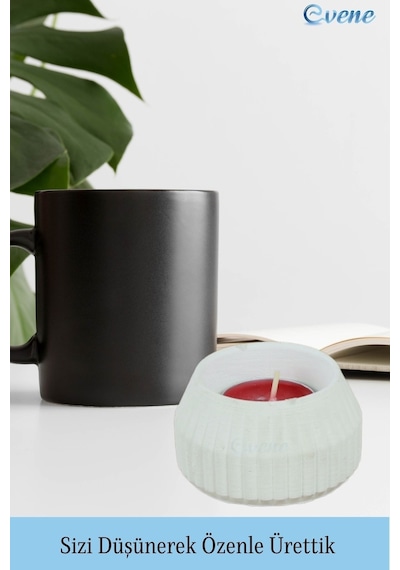 Mumluk Şamdan 3 Adet Tealight Uyumlu Çizgili Model - Beyaz