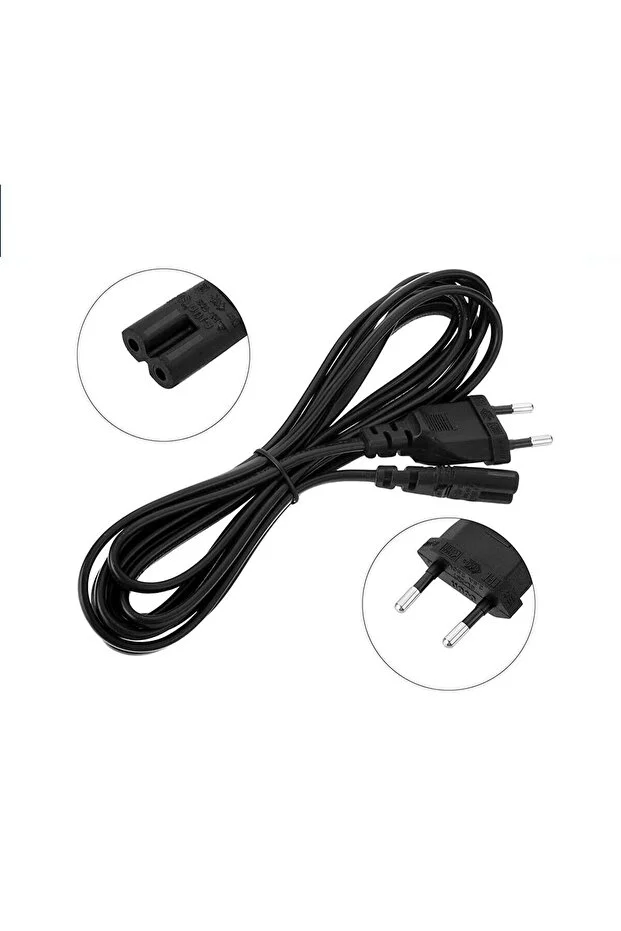 3 Metre Teyp Işıldak Fişi C7 Power Güç Kablosu 3m 2x0.75 Enerji Kablosu 2 Pinli Power Cord Pvc Siyah