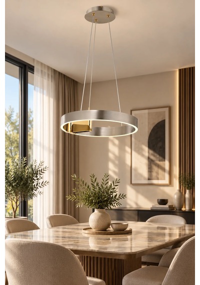 Modern Premium Halka 3 Renkli Ledli Sarkıt Avizesi Platin Salon Mutfak Oturma Odası Modelleri 60w Diğer