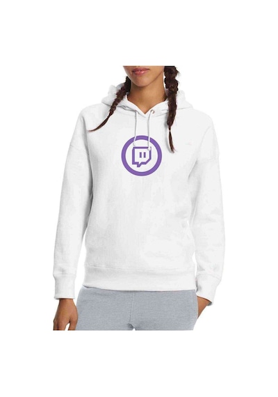 Twitch Logo Baskılı Beyaz Kadın Kapşonlu Sweatshirt