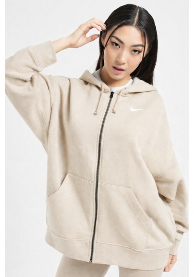 Nike Sportswear Essentials Oversize Fleece Full Zip Hoodie Kadın Oversize Kapüşonlu Sweatshirt Krem Krem