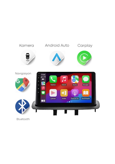 Renault Megane 3 Android Multimedya Sistemi 2010-2015 4gb Ram, 64gb Hafıza, Bluetooth, Carplay & Android Auto Kamera  9"