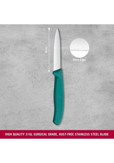 6.7634.c1 Swiss Classic 8cm Tırtıklı Soyma Bıçağı, Yeşil
