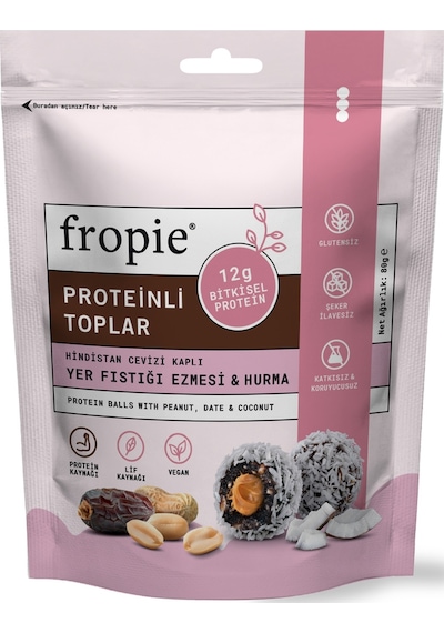 Fropie Proteinli Meyve Topları - Hindistan Cevizi Kaplı & Yer Fıstığı Ezmeli 80 G