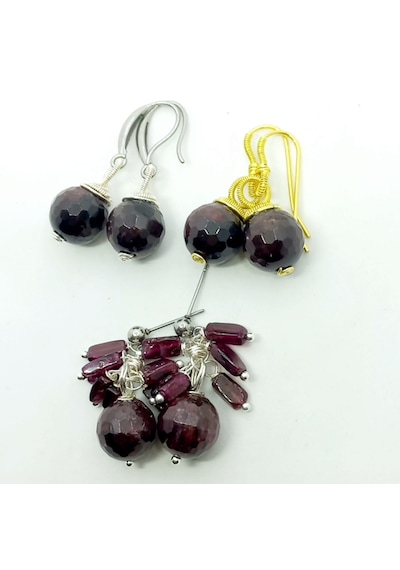2637 Faset Kesim Garnet El Yapımı Küpe Bordo
