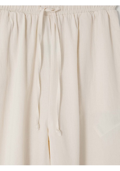 Lcw Modest Bej Beli Lastikli Kadın Geniş Paça Pantolon