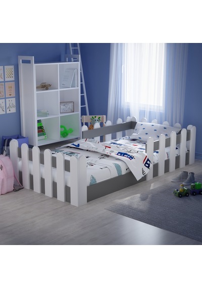 Tuliplifeyapımarket Tuliplife Montessori Karyola Beyaz-Antrasit Çocuk Yatağı -305