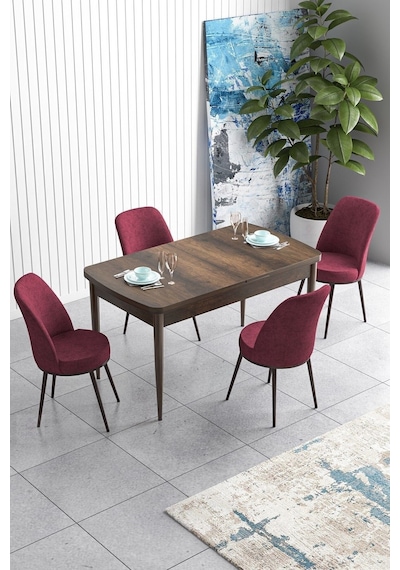 Canisa Han Serisi, Barok Ahşap Desen 70x114 Açılabilir Mdf Mutfak Masa Takımı, 4 Bordo Sandalye Masa Barok Sandalyeler Bordo Canisa Han Serisi, Barok Ahşap Desen 70x114 Açılabilir Mdf Mutfak Masa Takımı, 4 Bordo Sandalye Masa Barok Sandalyeler Bordo