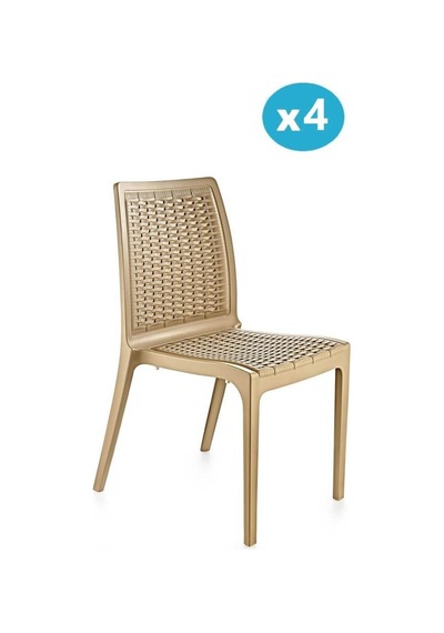 Omnipazar Sy-2523 Rattan Bahçe Sandalye 4'lü Set Bej Bej