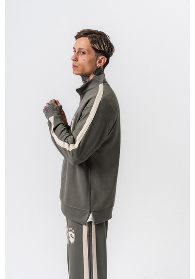 Respire Erkek Şerit Detaylı Yarım Fermuarlı Modal Sweatshirt Haki
