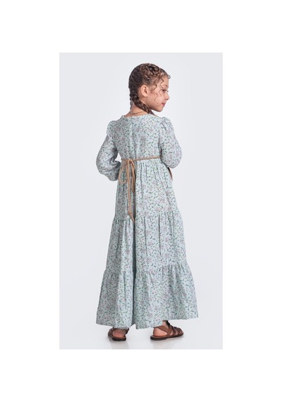 Mnk Baby & Kids Müslin Kumaş Kız Çocuk Uzun Kol Tesettür Elbise M00705 Açık Yeşil