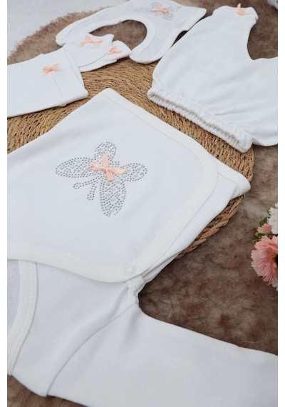 Sema Baby 5 Parça Hastane Çıkışı Zıbın Seti 0-3 Ay - Butterfly Beyaz