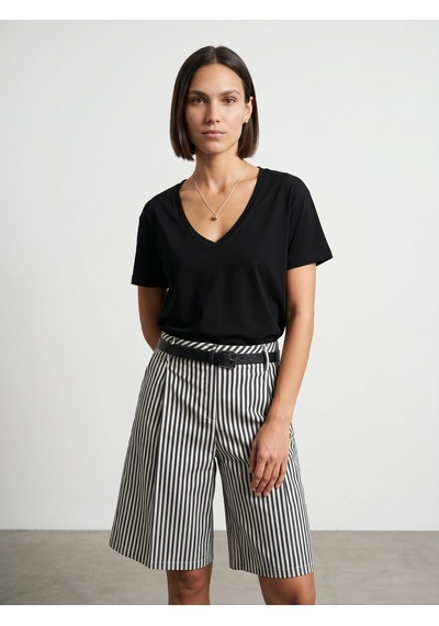 Dilvin 32847 Lyocell Karışımlı V Yaka T-shirt-siyah