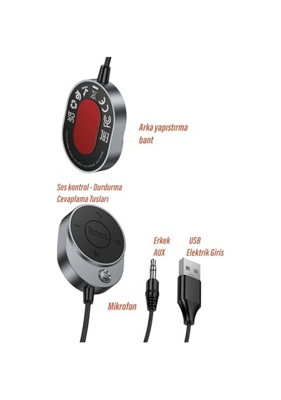 Aux Bluetooth Dönüştürücü Araç İçi Kablosuz Aux Bağlantı Cihazı Mikrofonlu