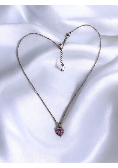 Pembe Kalp Detaylı Silver Kolye Sevgiliye Hediye Gümüş