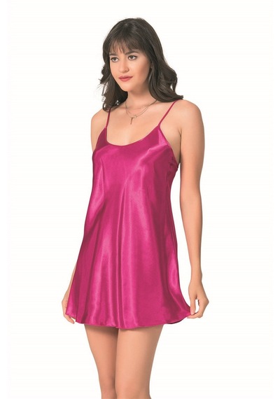 Aria's Closet Şık Tasarım Yumuşak Dokulu Vişne Kısa Saten Gecelik