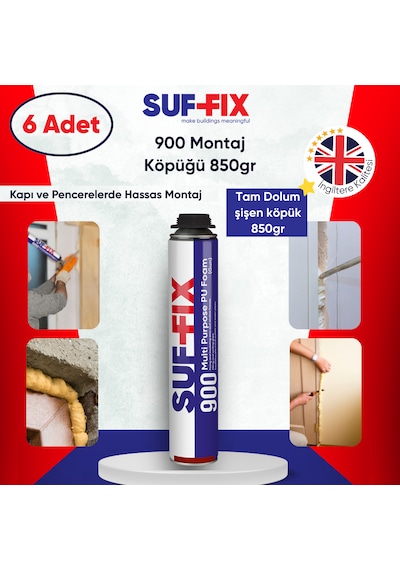 Suf-fix 900 Tabancalı Pu Montaj Köpüğü 750ml 6 Adet Profesyonel Yalıtım Köpüğü