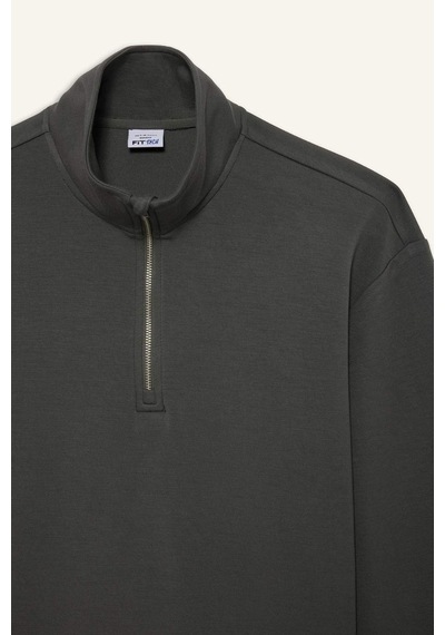 Defacto Oversize Geniş Kalıp Yarım Fermuarlı Modal Sporcu Sweatshirt D7126ax26spkh521 Haki-kh521