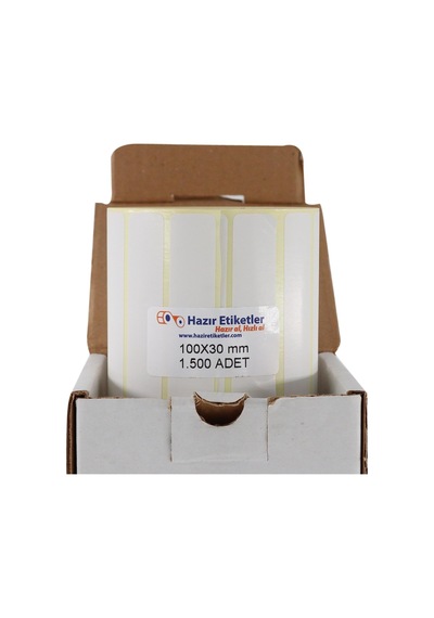 Kuşe Etiket 100mm X 30mm Ruloda 1500 Adet 40mm Kuka Çapında Baskısız Barkod Yazıcı Etiketi Diğer