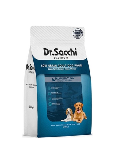 Dr. Sacchi Premium Somonlu ve Ton Balıklı Düşük Tahıllı Yetişkin Köpek Maması 1500 G