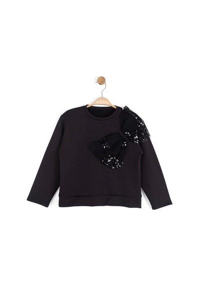 Kız Çocuk Dalgıç Kumaş Pullu Sweatshirt-16128 Siyah Kız Çocuk Dalgıç Kumaş Pullu Sweatshirt-16128 Siyah