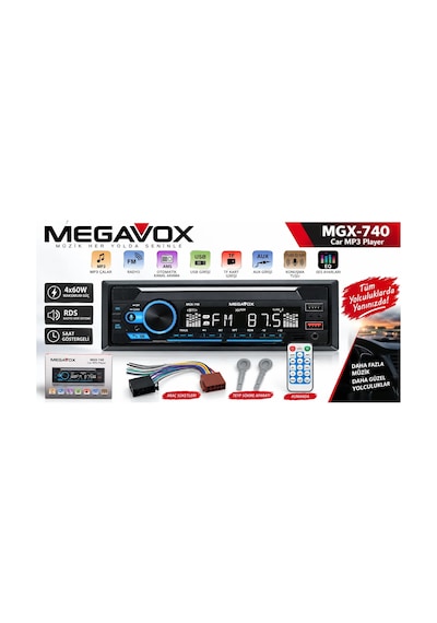 Megavox Teyp Megavox Mgx-740 Teyp - Çift Amfi Çıkışlı , 4x60w , Bluetoothlu , 7 Renk Oto Teyp