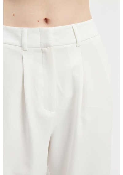 Stella Pulvis Krem Pileli Yüksek Bel Wide Leg Pantolon Krem