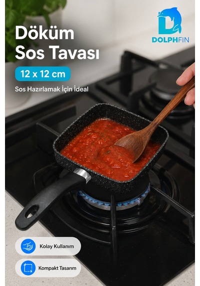 12x12 Cm Kare Döküm Sos Tavası Mini Tava Ergonomik Saplı Siyah