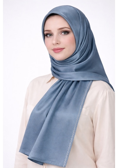 Mim Eşarp Mısırlı Eşarpları Taşlı Jan Jan Abiye Şal 75x190 Cm Koyu İndigo