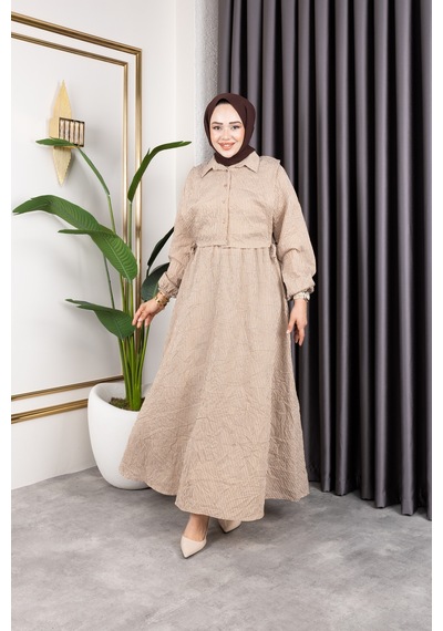 Hira Life Fashion Kadın Vizon Tesettür Giyim Gömlek Detaylı Çizgili Viskon Kıraş Elbise Ikili Takım Vizon Vizon Hira Life Fashion Kadın Vizon Tesettür Giyim Gömlek Detaylı Çizgili Viskon Kıraş Elbise Ikili Takım Vizon Vizon