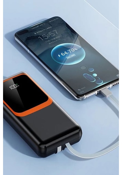 20.000 Mah Hızlı Şarj Pd 22.5w Powerbank Lightning Type-c Çıkışlı Dijital Göstergeli Kendinden Kablo Siyah