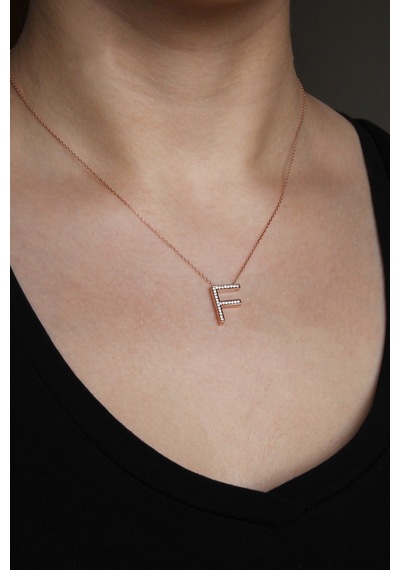 925 Ayar Gümüş Rose F Harfi Kolye - 23089601 Rose Gold