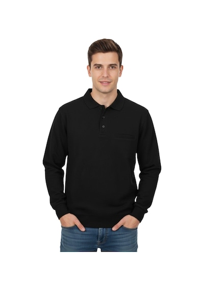 Baglan Erkek Büyük Beden Polo Yaka Cepli Selanik Sweatshirt Bgl-st04978 Siyah