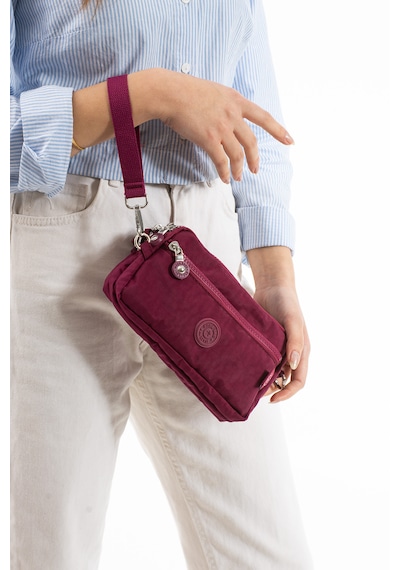 Nemo Bags Bordo Unisex Cüzdan, 4 Gözlü, Telefonluk, Crinkle Kumaş, Çapraz Askılı Omuz Çantası, 20x12cm Bordo