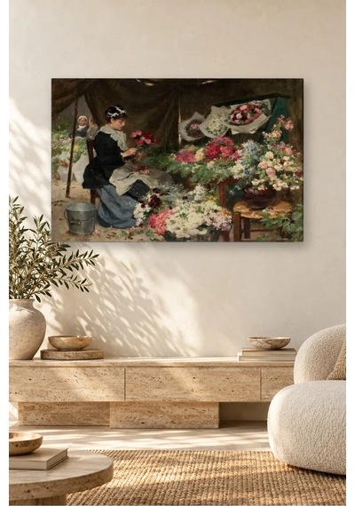Fida Gilbert Pazarda Buket Hazırlayan Çiçekçi Kız Canvas Tablo Çok Renkli