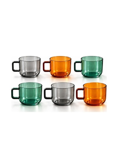 Qerhome Borosilikat Cam Vetra 6 Lı Renkli Cam Kupa Seti 250 Ml Çok Renkli