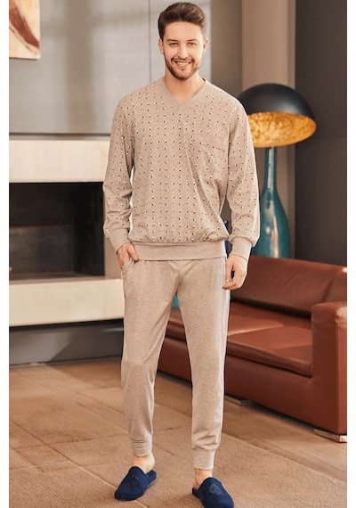 Mecit Pijama By Mecit 2757 Kahverengi Büyük Beden Erkek Pijama Takımı Kahverengi