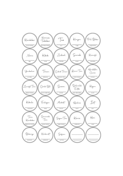 Digithome 35 Adet Yuvarlak Baharat Kavanoz Etiketi Sticker Seti 4x4 Cm