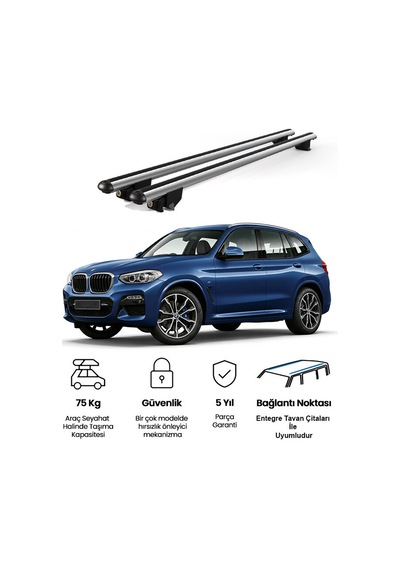 Kanca Bmw X3 2018 Ve Sonrası Uyumlu Gri Kilitli Ara Atkı 120cm Port Bagaj Tavan Barı