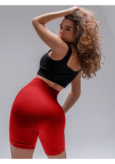 Mistirik Dublin Model Yüksek Bel Fitilli Seamless Biker Şort Kırmızı Renk027 Kırmızı