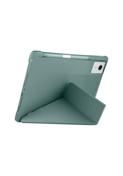Lenovo Idea Tab Plus 12.1 2025 Tb361fu-tb361zu Uyumlu Kalem Bölmeli Dönebilen Üçgen Standlı Tri Folding Tablet Kılıfı - Koyu Yeşil - T42077