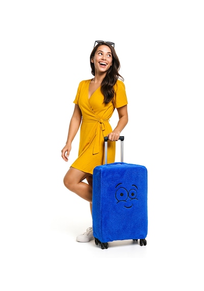 Pabtex Pababo Gülen Yüz Desenli Bavul-valiz Koruyucu Kılıf Kabin Boy Lacivert