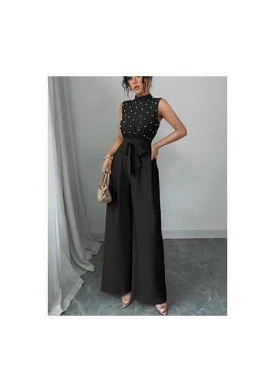 Butik İstanbul Kadın Balıkçı Yaka Kolsuz Incili Beli Kuşaklı Uzun Janjan Tulum Kırmızı