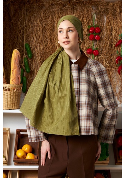 Mirsoy Scarf Ritmik Desen Pamuk Jakar Şal Soft Yeşil