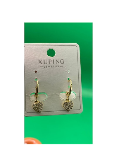 Xuping Altın Renginde Kalp Detaylı Sallantılı Halka Küpe